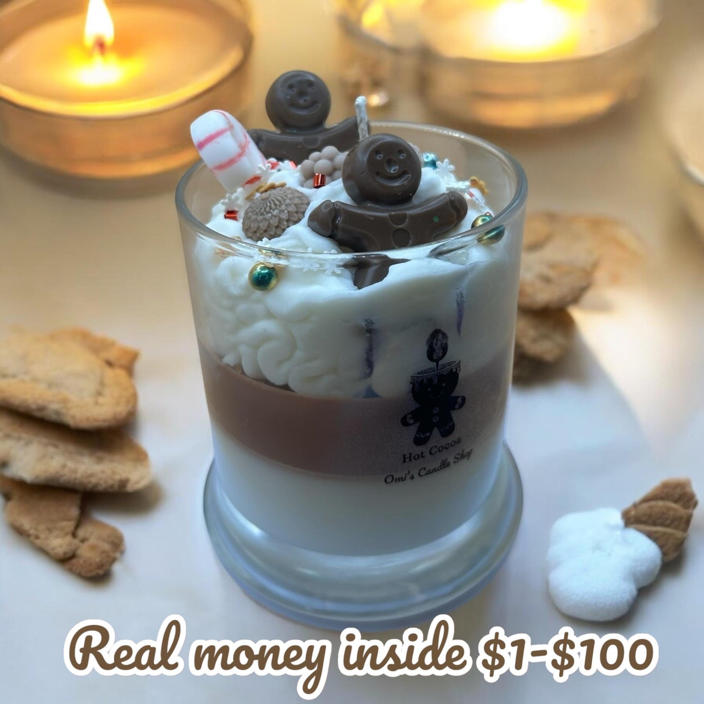 Gingerbread candle with real money inside 1-100! Perfect suprise gift or present