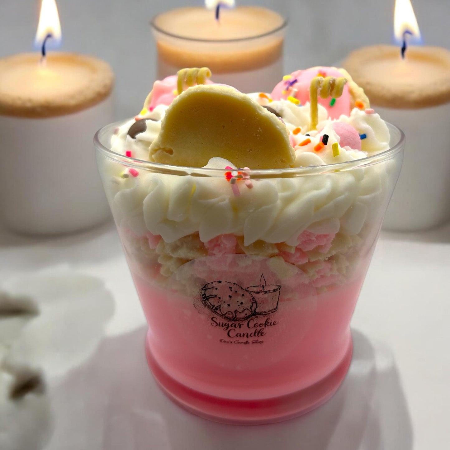 Pink Frosted Sugar Cookie Candle Long Burn Time Scented with Amazing Fragrance Ideal for Decor Ornaments Freshener Decoration-