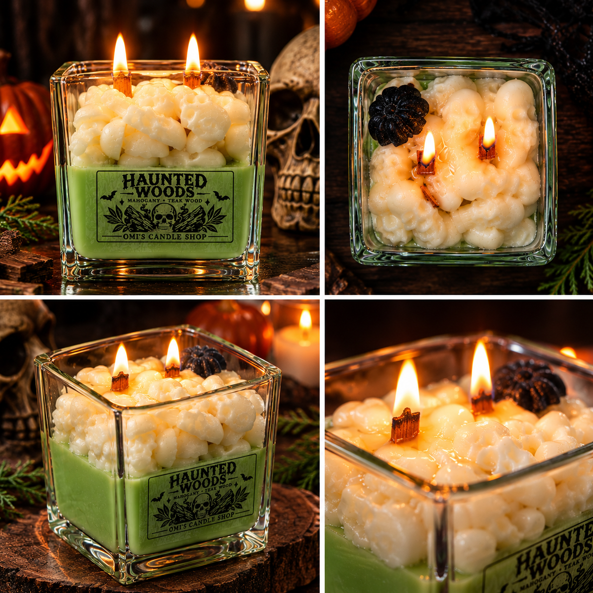 Halloween Haunted Woods Scented Candle with Mahogany Teakwood Fragrance, Long-Lasting Burn Pertume Aroma, Home Decor - Gifting 8 oz