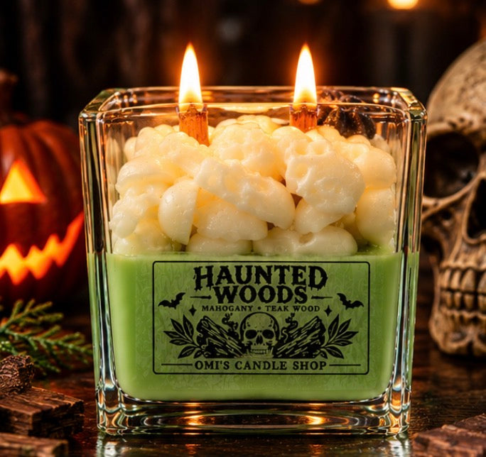 Halloween Haunted Woods Scented Candle with Mahogany Teakwood Fragrance, Long-Lasting Burn Pertume Aroma, Home Decor - Gifting 8 oz