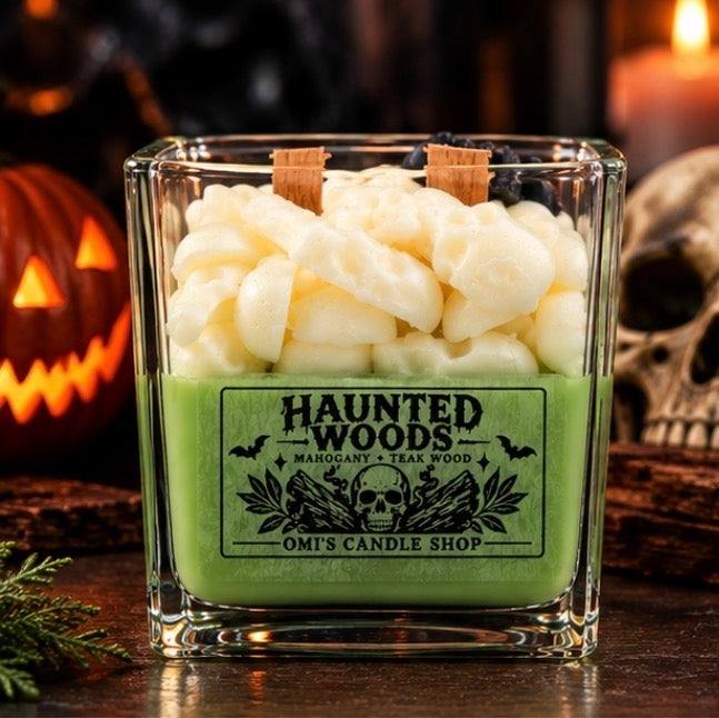 Halloween Haunted Woods Scented Candle with Mahogany Teakwood Fragrance, Long-Lasting Burn Pertume Aroma, Home Decor - Gifting 8 oz