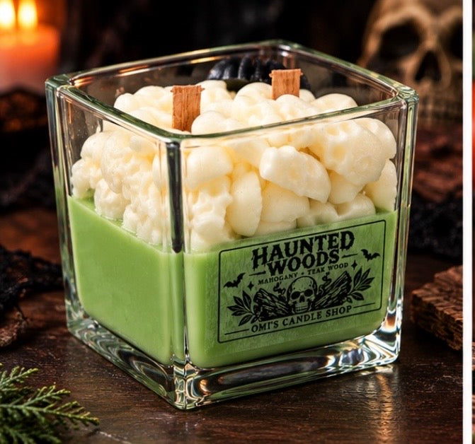 Halloween Haunted Woods Scented Candle with Mahogany Teakwood Fragrance, Long-Lasting Burn Pertume Aroma, Home Decor - Gifting 8 oz