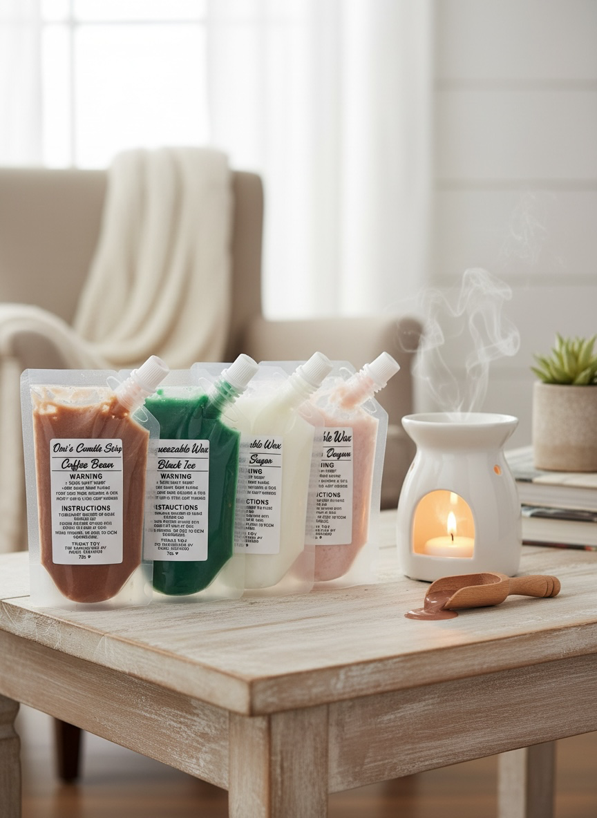Omi's Candle Shop Squeezable Wax Melt - Coffee Bean Sandle wood Vanilla, Black Ice, Brown Sugar, Mahogany teakwood - Perfect for Home - AromaTherapy