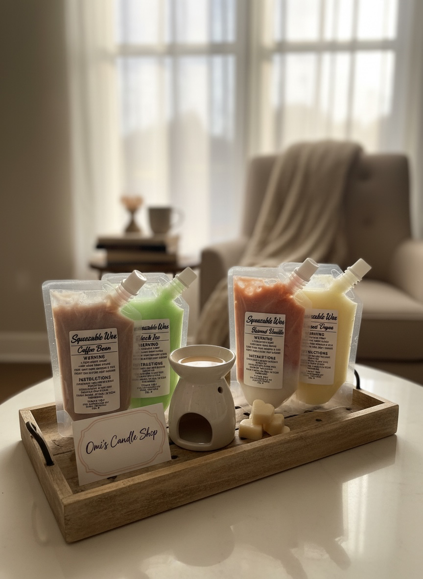 Omi's Candle Shop Squeezable Wax Melt - Coffee Bean Sandle wood Vanilla, Black Ice, Brown Sugar, Mahogany teakwood - Perfect for Home - AromaTherapy