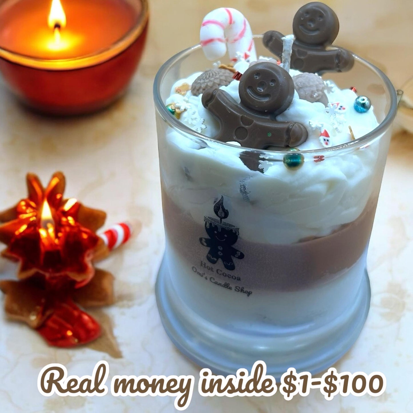 Gingerbread candle with real money inside 1-100! Perfect suprise gift or present